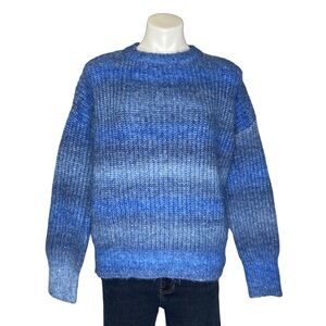 RACHEL ZOE Chunky Knit Ombre Stripe Pullover Crewneck Sweater Blue Small